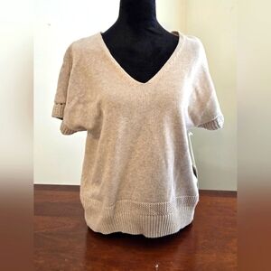 🆕️ Joie 100% Cotton Cream Color Short Sleeve V-Neck Sweater Size Small